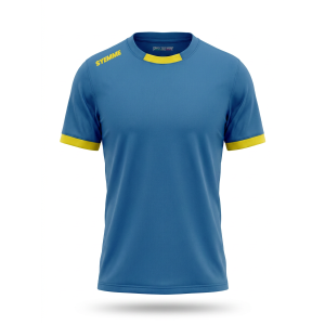 T-shirt sportiva calcio blu royal-giallo
